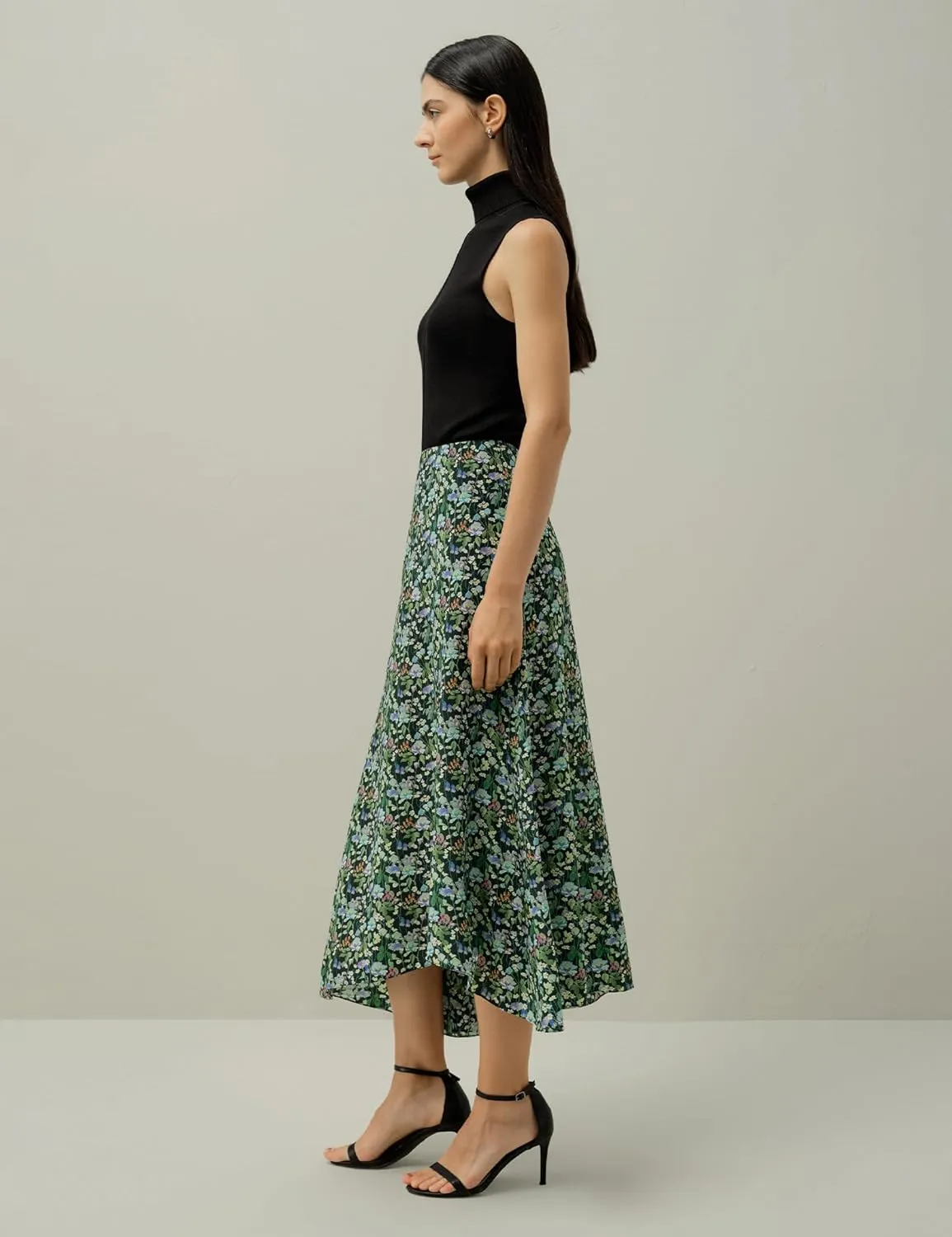 LilySilk Women Silk Midi Skirt Colored Print Flat Front Silk Skirts for Ladies Summer Vacation Fairytale Forest Print