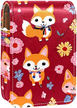 Lipstick Case,Leather Lip Gloss Lipstick Organizer with Mirror,Mini Lipstick Holder Bag,Animal Dog Flower Bunny