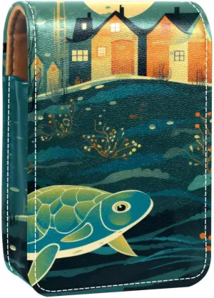 Lipstick Case,Leather Lip Gloss Lipstick Organizer with Mirror,Mini Lipstick Holder Bag,Animal Turtle House Pattern