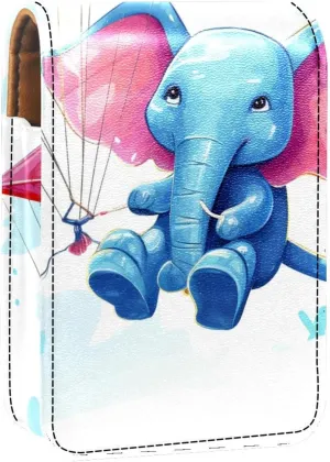Lipstick Case,Leather Lip Gloss Lipstick Organizer with Mirror,Mini Lipstick Holder Bag,Bubble Cartoon Elephant