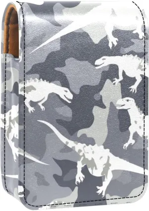 Lipstick Case,Leather Lip Gloss Lipstick Organizer with Mirror,Mini Lipstick Holder Bag,Camouflage Dinosaurs Skeleton