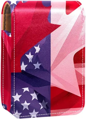 Lipstick Case,Leather Lip Gloss Lipstick Organizer with Mirror,Mini Lipstick Holder Bag,Canadian Flag American Flag