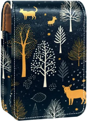 Lipstick Case,Leather Lip Gloss Lipstick Organizer with Mirror,Mini Lipstick Holder Bag,Cartoon an Animal Tree
