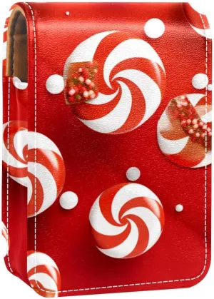 Lipstick Case,Leather Lip Gloss Lipstick Organizer with Mirror,Mini Lipstick Holder Bag,Christmas Candy and Color