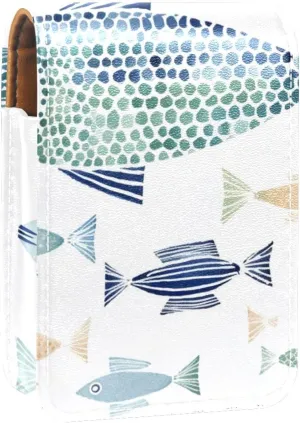 Lipstick Case,Leather Lip Gloss Lipstick Organizer with Mirror,Mini Lipstick Holder Bag,Fish Pattern