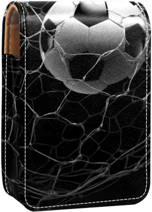 Lipstick Case,Leather Lip Gloss Lipstick Organizer with Mirror,Mini Lipstick Holder Bag,Football and Net
