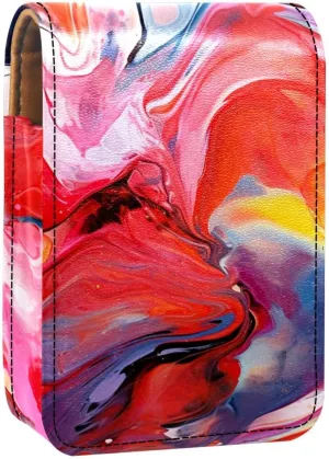 Lipstick Case,Leather Lip Gloss Lipstick Organizer with Mirror,Mini Lipstick Holder Bag,Watercolor Graffiti Painting