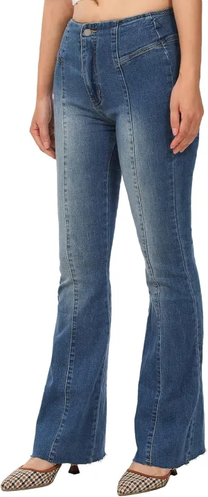 Lisskolo Bell Bottom Jeans for Women Flared Floral Embroidered Jean Wide Leg Denim Pants