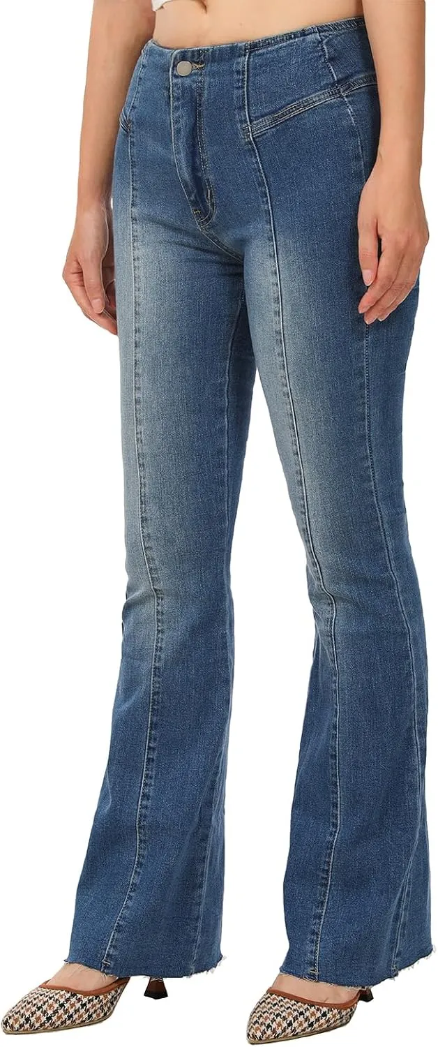 Lisskolo Bell Bottom Jeans for Women Flared Floral Embroidered Jean Wide Leg Denim Pants