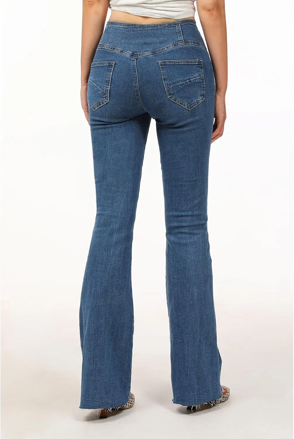 Lisskolo Bell Bottom Jeans for Women Flared Floral Embroidered Jean Wide Leg Denim Pants