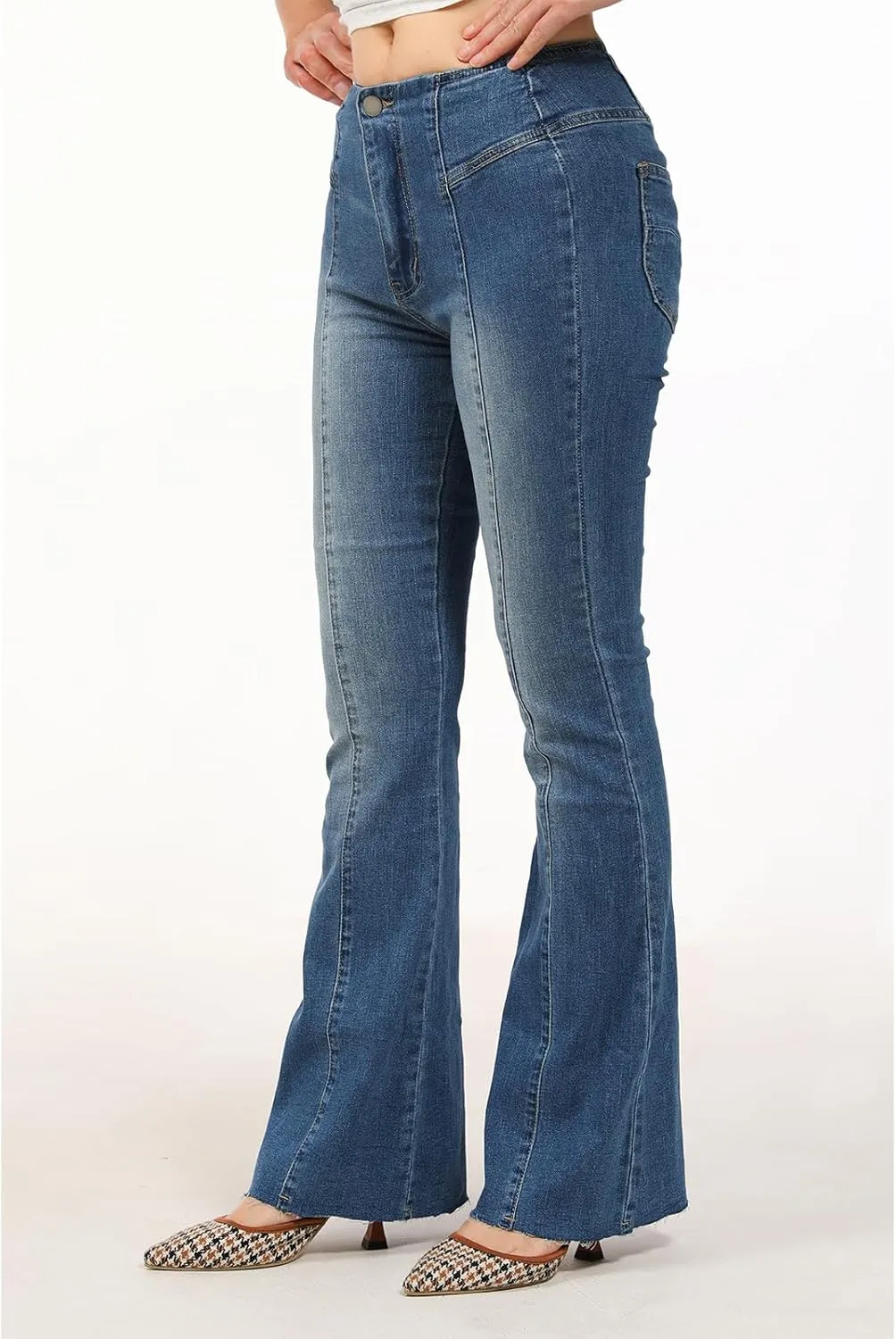 Lisskolo Bell Bottom Jeans for Women Flared Floral Embroidered Jean Wide Leg Denim Pants