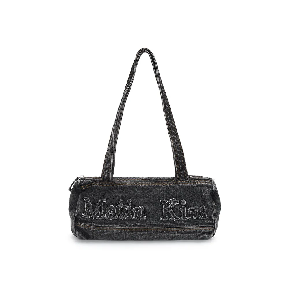 LOGO WASHED DENIM DUFFEL BAG IN BLACK