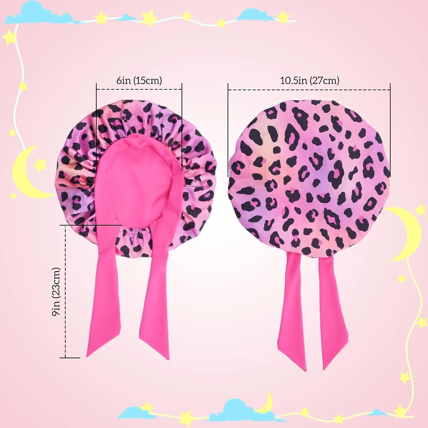 Lolalet 2 PCS Kids Bonnets for Girls, Reversible Silk Bonnet for Sleeping Satin Bonnet Cap with Wide Elastic Band -Cow & Leopard