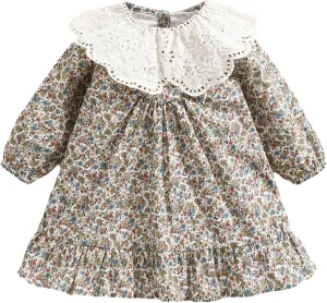 Long - Sleeve Floral Print Cotton Dress for Baby & Toddler Girls, 6 Months - 5 Years
