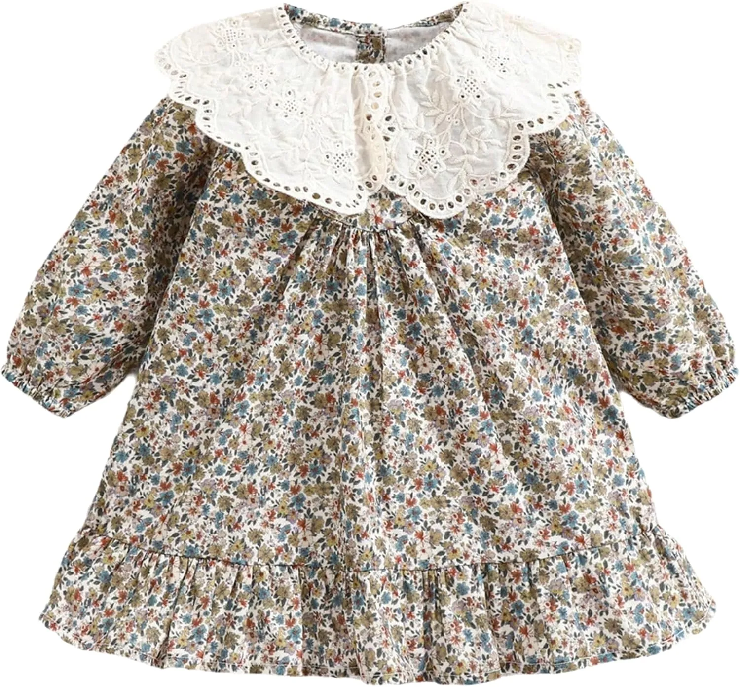 Long - Sleeve Floral Print Cotton Dress for Baby & Toddler Girls, 6 Months - 5 Years