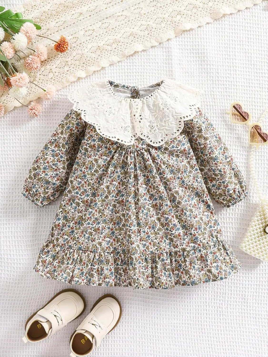 Long - Sleeve Floral Print Cotton Dress for Baby & Toddler Girls, 6 Months - 5 Years