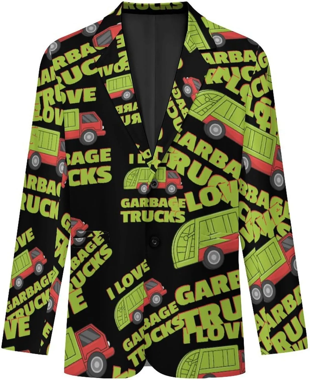 Love Garbage Truck Men's Double Button Lapel Casual Blazer Suit Jacket Lightweight Business Jacket