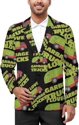 Love Garbage Truck Men's Double Button Lapel Casual Blazer Suit Jacket Lightweight Business Jacket