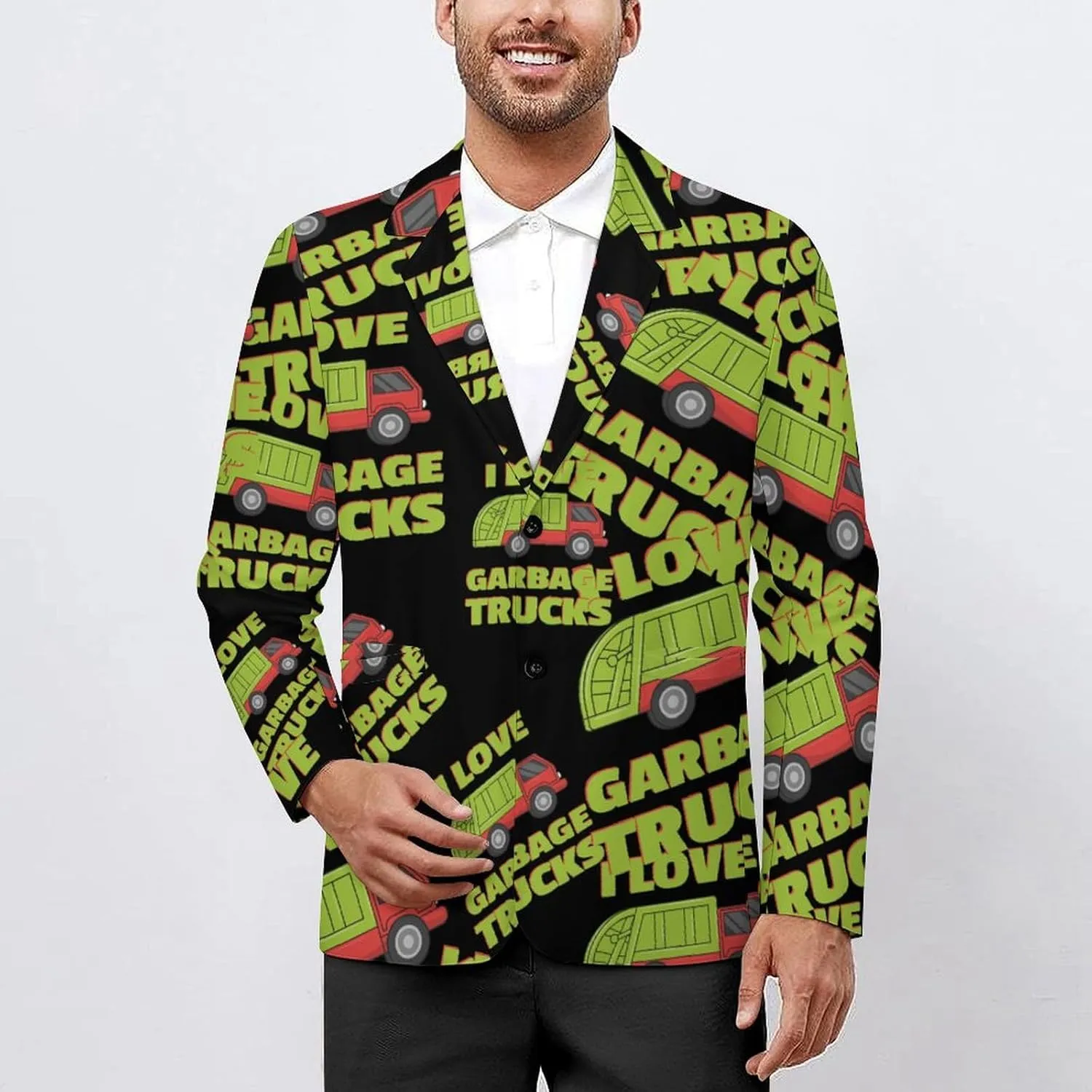 Love Garbage Truck Men's Double Button Lapel Casual Blazer Suit Jacket Lightweight Business Jacket