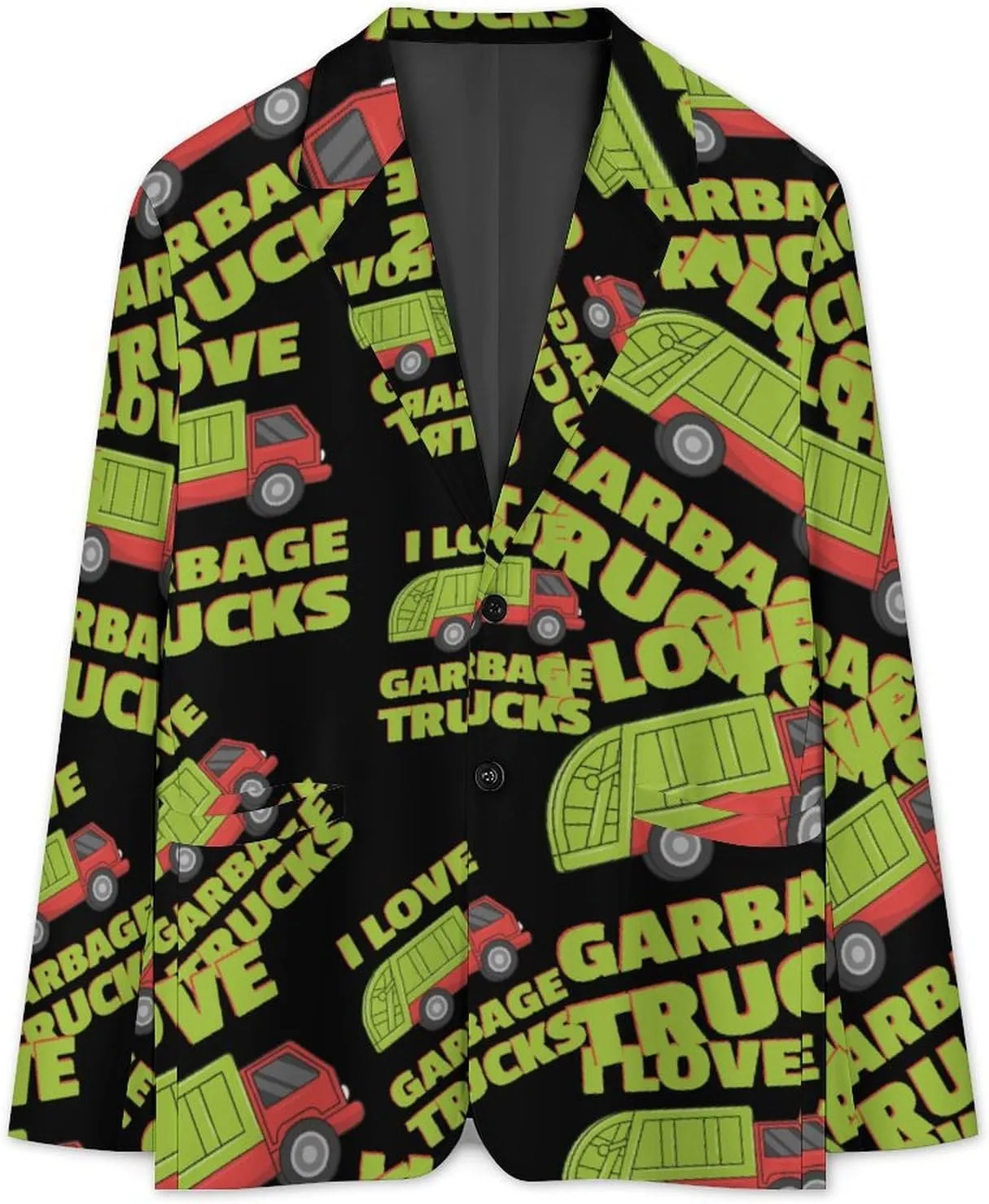 Love Garbage Truck Men's Double Button Lapel Casual Blazer Suit Jacket Lightweight Business Jacket