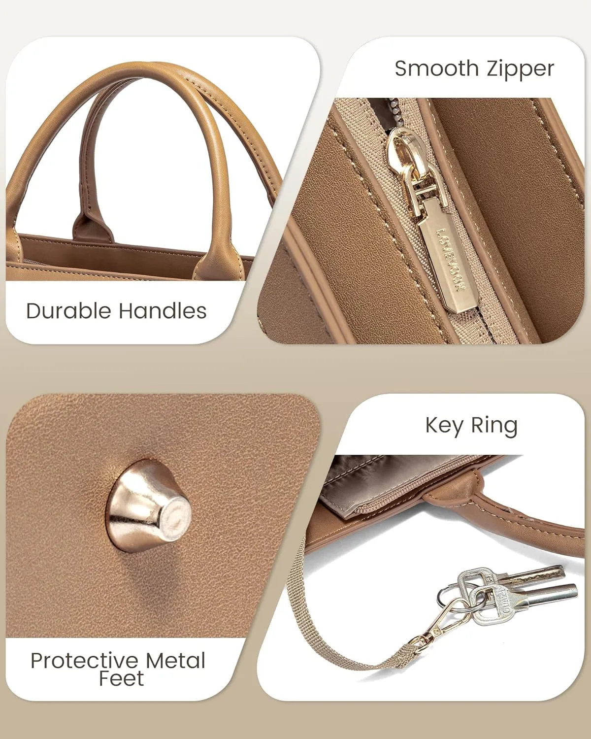 LOVEVOOK Laptop Tote Bag for Women 15.6 Inch Large Capacity Work Bag with Clutch Purse for Teacher, Jute Computer Bag for Business fits Office College Travel Brown & Apricot