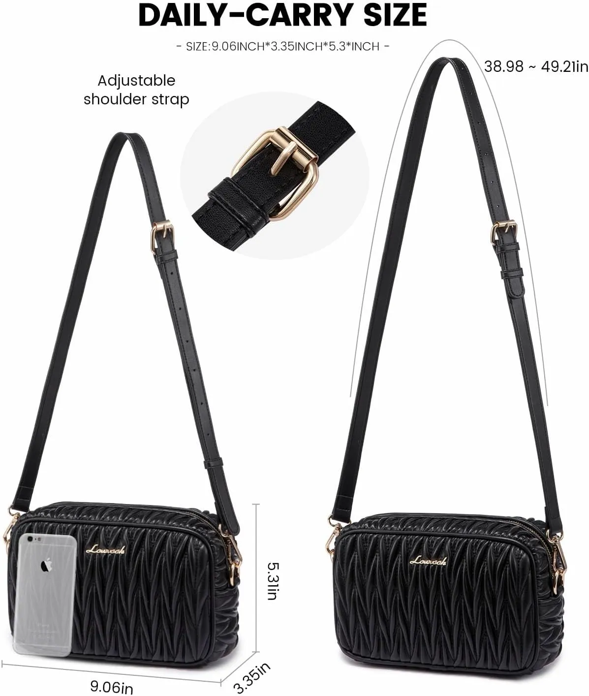 LOVEVOOK Quilted Crossbody Bags for Women, Small Trendy Leather Purse, Crossbody Purse with Adjustable Strap for Gift