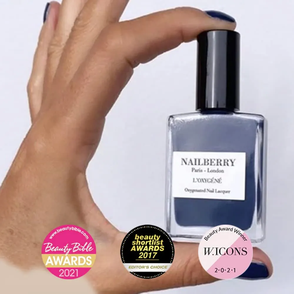 L'Oxygéné Oxygenated Nail Lacquer | Number 69 | Dark Blue With A Hint of Gray Opaque | UV Protected Long-Wear Nail Polish | 12-Free | Vegan | Certified Halal | Cruelty & Gluten Free | 15 ml