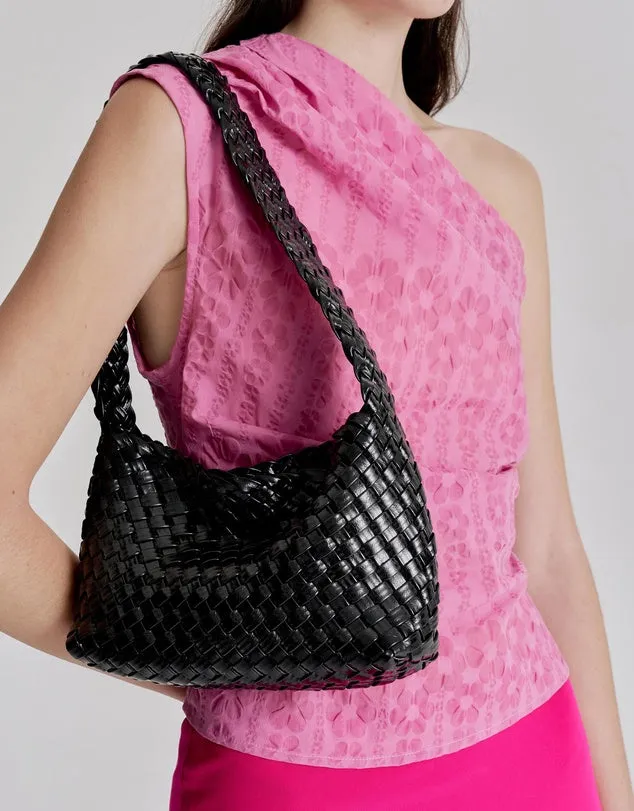 Luca Woven Shoulder Bag Black Glossy Crinkle