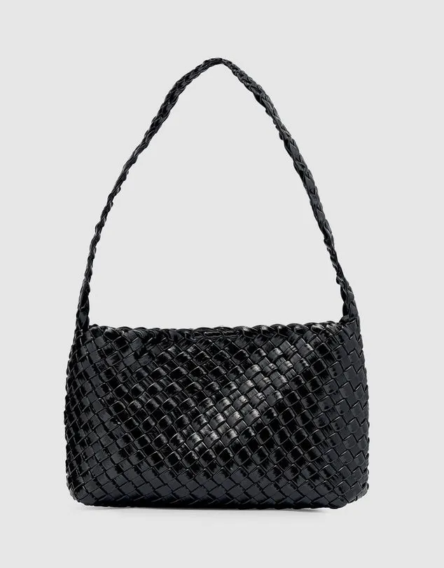Luca Woven Shoulder Bag Black Glossy Crinkle
