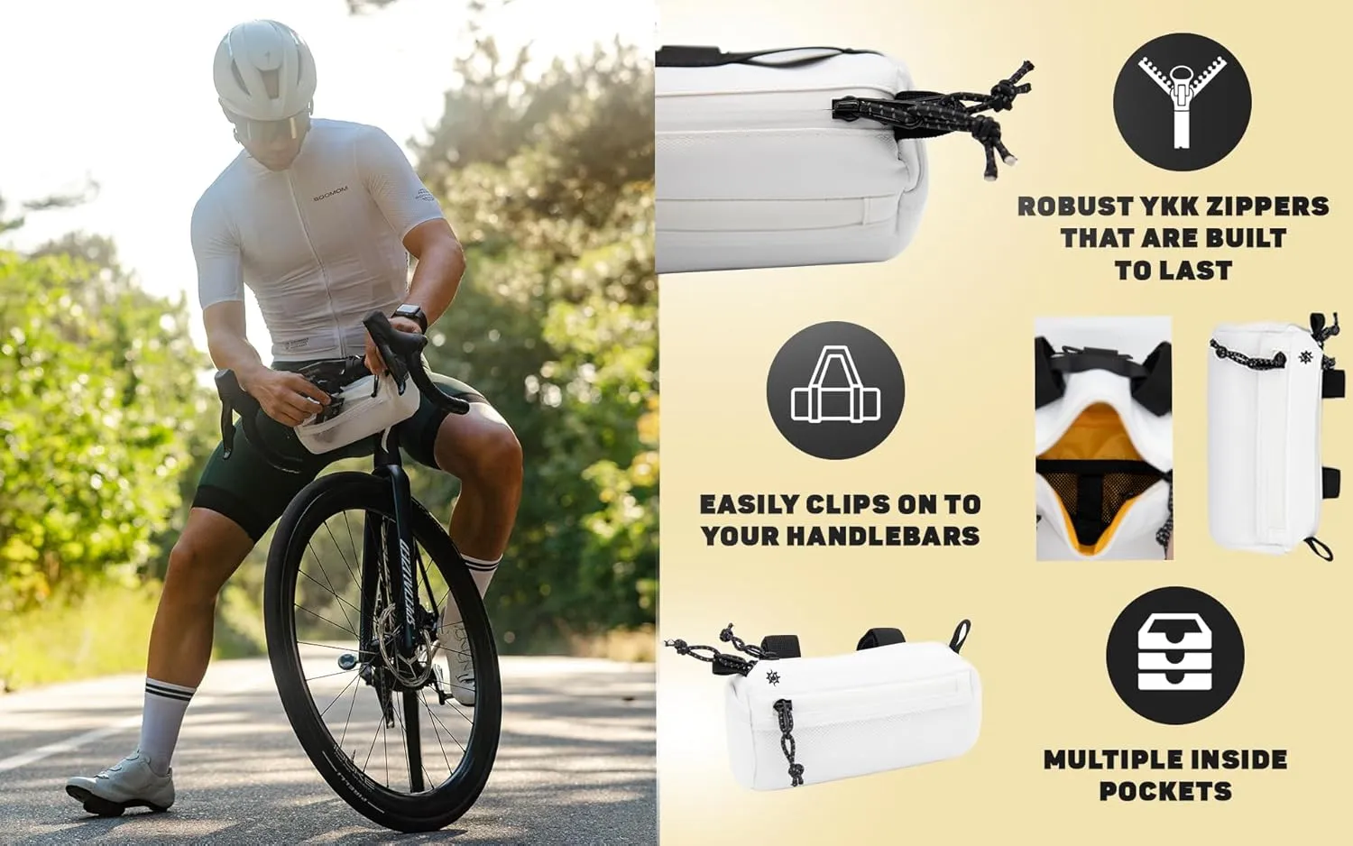 Lumiere & Co. Bike Handlebar Bag, Bike Bag, Bicycle Handlebar Bag, Bike Front Bag, Mountain Bike Storage, Bicycle Accessories, Handlebar Bags, small bike bag, Road Bike Bag (White, small)