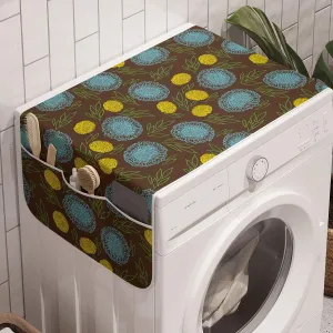 Lunarable Botanical Washing Machine Organizer, Pattern of Simplistic Drawn Abstract Flowers, Anti-slip Fabric Top Cover for Washer Dryer, 47" x 18.5", Brown Aqua