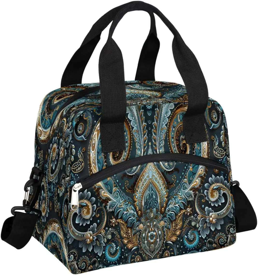 Lunch Bag for Women Men Ethnic Texture Solemn Insulated Large Cooler Box Reusable Meal Prep Bag Waterproof Leakproof Lunch Tote Box for Work Travel Beach Picnic Camping Outdoor Lunch Pail