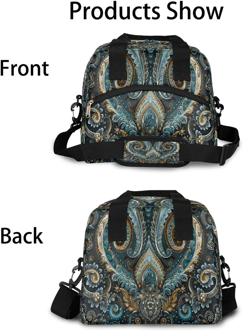 Lunch Bag for Women Men Ethnic Texture Solemn Insulated Large Cooler Box Reusable Meal Prep Bag Waterproof Leakproof Lunch Tote Box for Work Travel Beach Picnic Camping Outdoor Lunch Pail