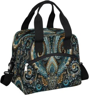 Lunch Bag for Women Men Ethnic Texture Solemn Insulated Large Cooler Box Reusable Meal Prep Bag Waterproof Leakproof Lunch Tote Box for Work Travel Beach Picnic Camping Outdoor Lunch Pail