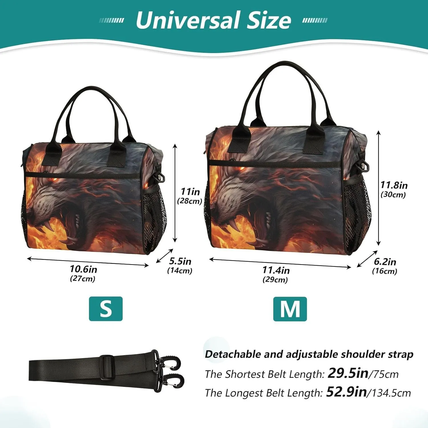 Lunch Bag Portrait Black Wolf Anger Lunch Box Cooler Bag Reusable Tote Shoulder Bag Insulated Lunch Bag for Outdoor Picnic Camping