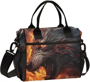 Lunch Bag Portrait Black Wolf Anger Lunch Box Cooler Bag Reusable Tote Shoulder Bag Insulated Lunch Bag for Outdoor Picnic Camping