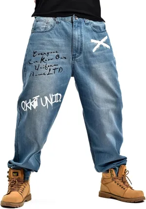 LUOBANIU Men's Baggy Jeans Loose Fit 90s Vintage Embroidered Casual Denim Fashion Hip-hop Street Dance Skateboard Pants