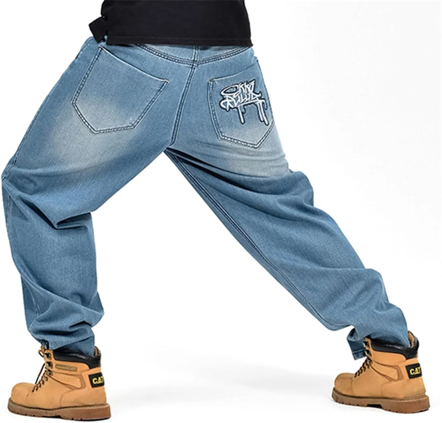 LUOBANIU Men's Baggy Jeans Loose Fit 90s Vintage Embroidered Casual Denim Fashion Hip-hop Street Dance Skateboard Pants