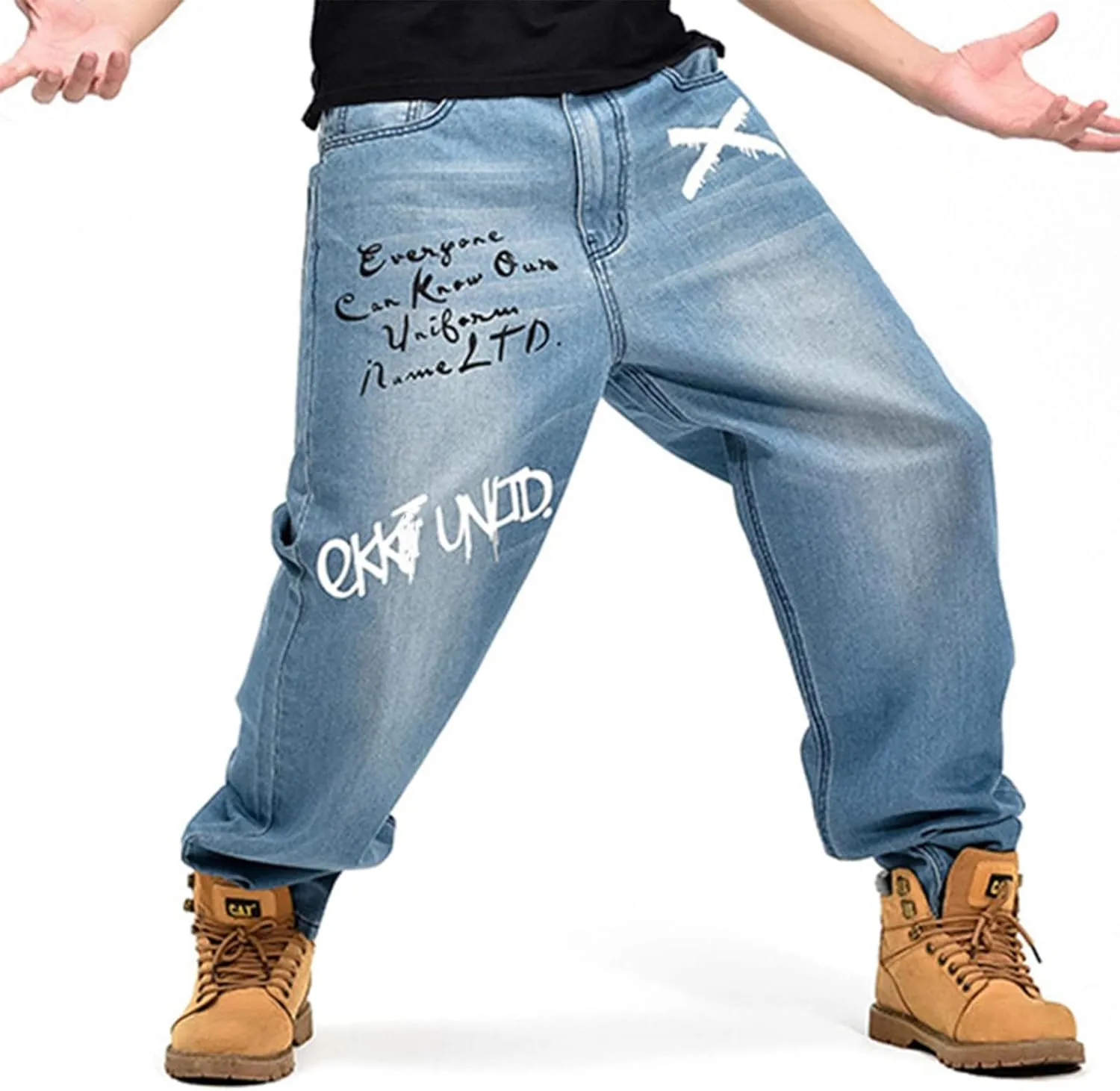 LUOBANIU Men's Baggy Jeans Loose Fit 90s Vintage Embroidered Casual Denim Fashion Hip-hop Street Dance Skateboard Pants