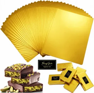 Luxury Dubai Chocolate Bar Pistachio Wrappers - 100 Pcs, 7.9 Inch Gold Aluminum Foil Wrapper Chocolate Bar Wrappers Thickened Chocolate Wrapping Paper, Coated waterproofs with 105Pcs Stickers