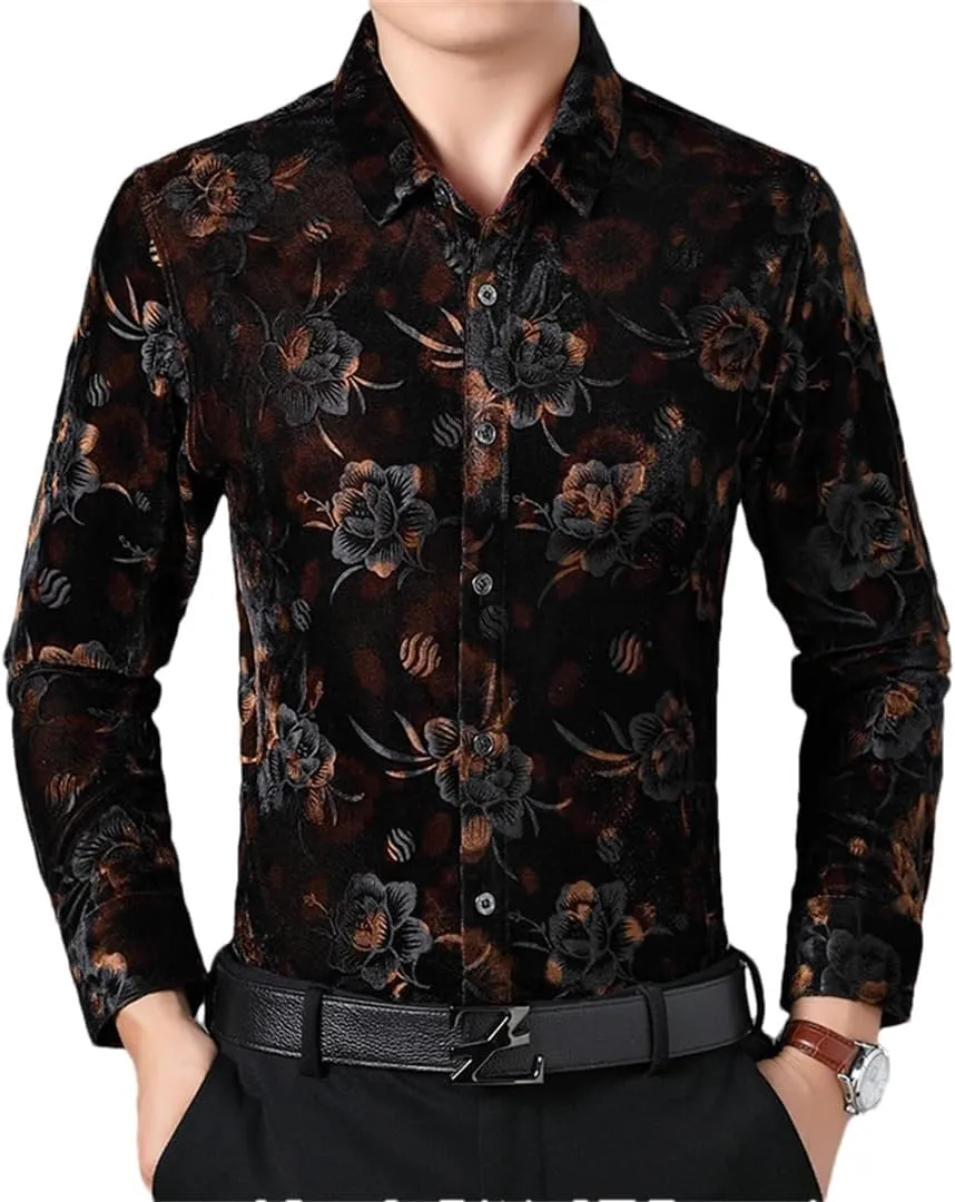 Luxury Golden Fleece Shirts Men Spring Autumn Long Sleeve Shirt Casual Print