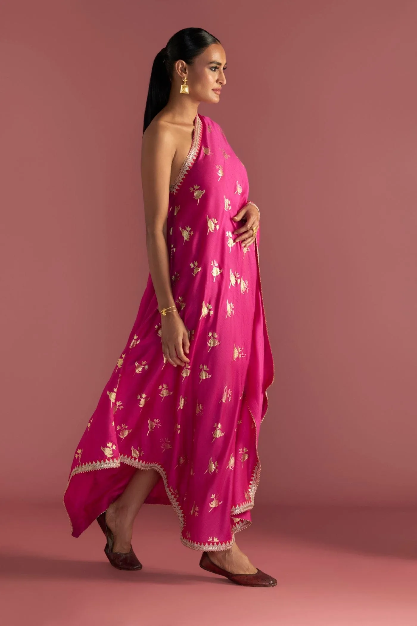Magenta Irisbud One Shoulder Kaftan