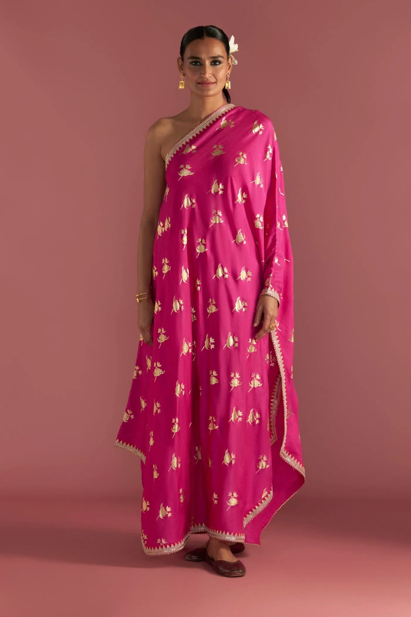 Magenta Irisbud One Shoulder Kaftan