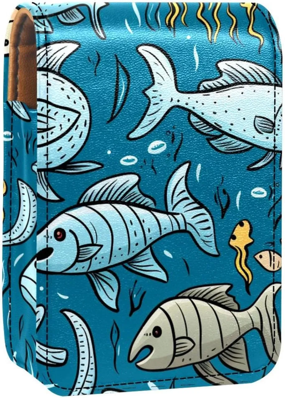 Makeup Organizer,Makeup Lipstick Case for Outside Mini Bag Travel Cosmetic Pouch,Anchor Walrus Fish Ocean