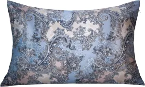 MANSPHIL 22 Momme Silk Paisley Pillowcase, Blue Gray Floral Print, 100% Mulberry Silk Pillow Cases Cover Zipper Closure, Hypoallergenic Beauty Care- Standard Size, 20" x 26"
