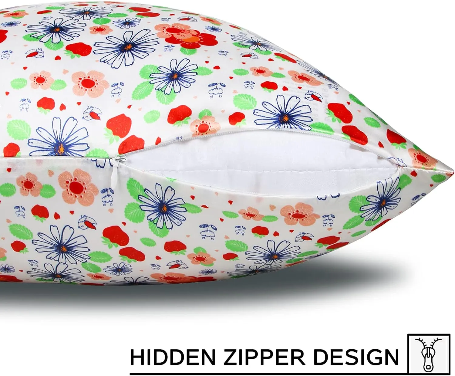 MANSPHIL Red White Cute Flowers Silk Pillowcase Standard Size, 22 Momme 100% Mulberry Silk Pillow Cases Cover Zipper Closure, 20"x26"/1 Pack