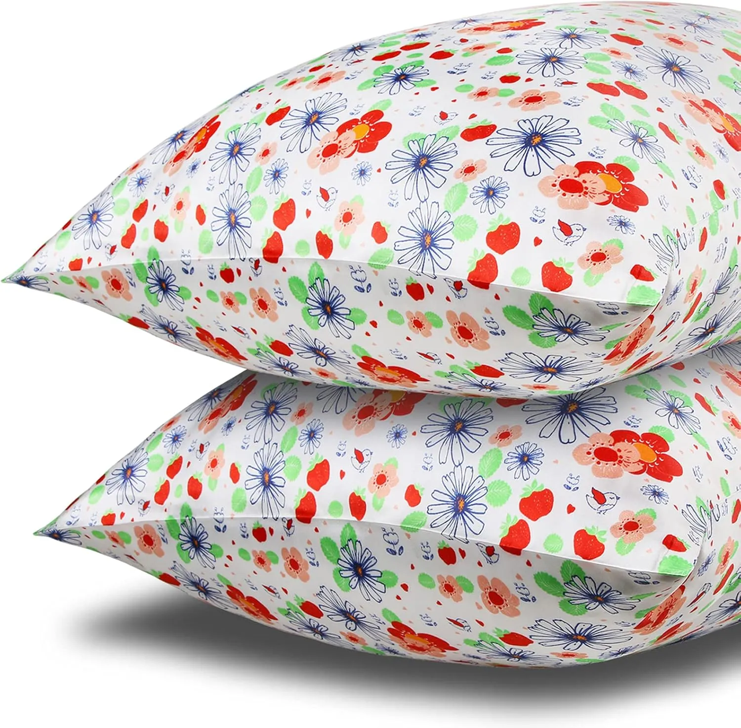 MANSPHIL Red White Cute Flowers Silk Pillowcase Standard Size, 22 Momme 100% Mulberry Silk Pillow Cases Cover Zipper Closure, 20"x26"/1 Pack