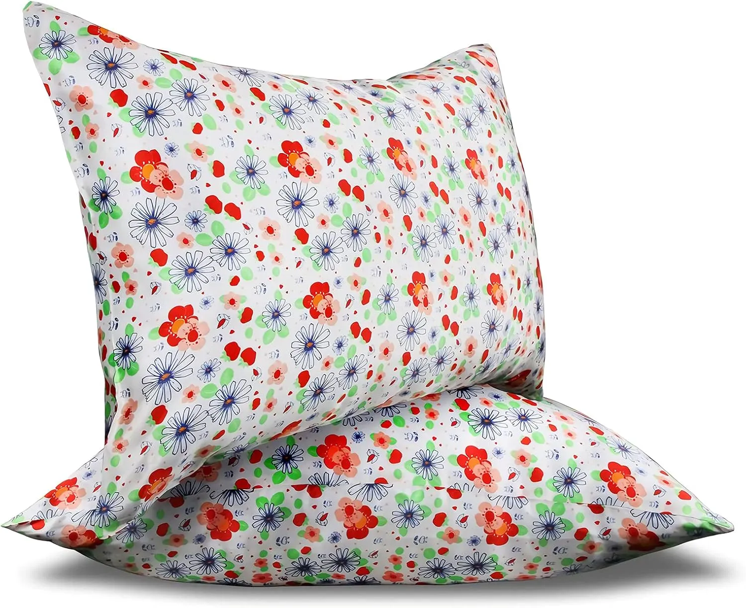 MANSPHIL Red White Cute Flowers Silk Pillowcase Standard Size, 22 Momme 100% Mulberry Silk Pillow Cases Cover Zipper Closure, 20"x26"/1 Pack