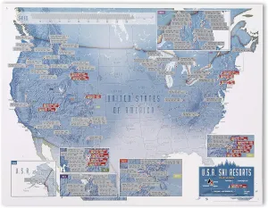 Maps International - Scratch Off USA Map Skiing Print - 17 x 22 inches