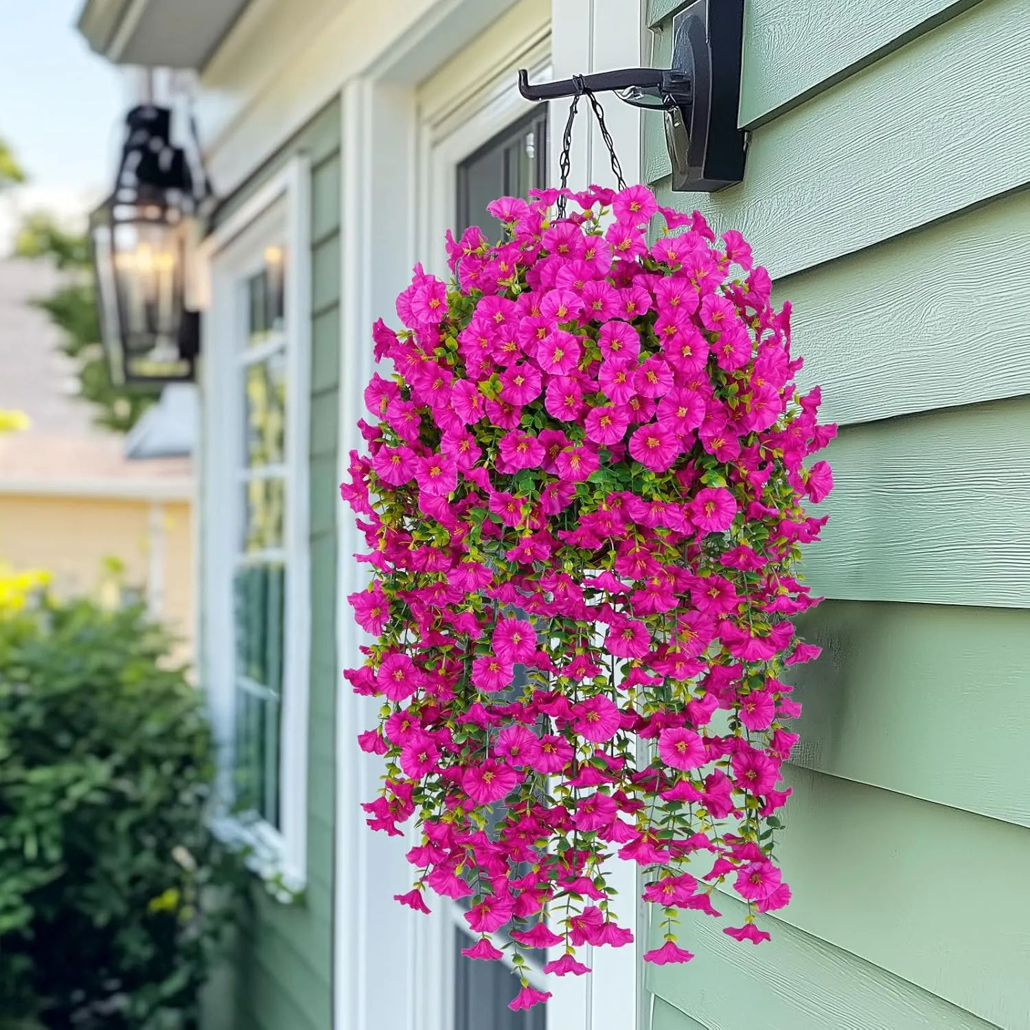 MARTINE MALL 4 Pcs Look Real Artificial Flowers for Outdoors, Realistic Artificial Hanging Flowers for Outdoors, UV Resistant Fake Hanging Plants Silk Petunia Faux Flowers for Porch Patio, Fuchsia